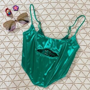 Urban Outfitters Green Satin Corset Top
